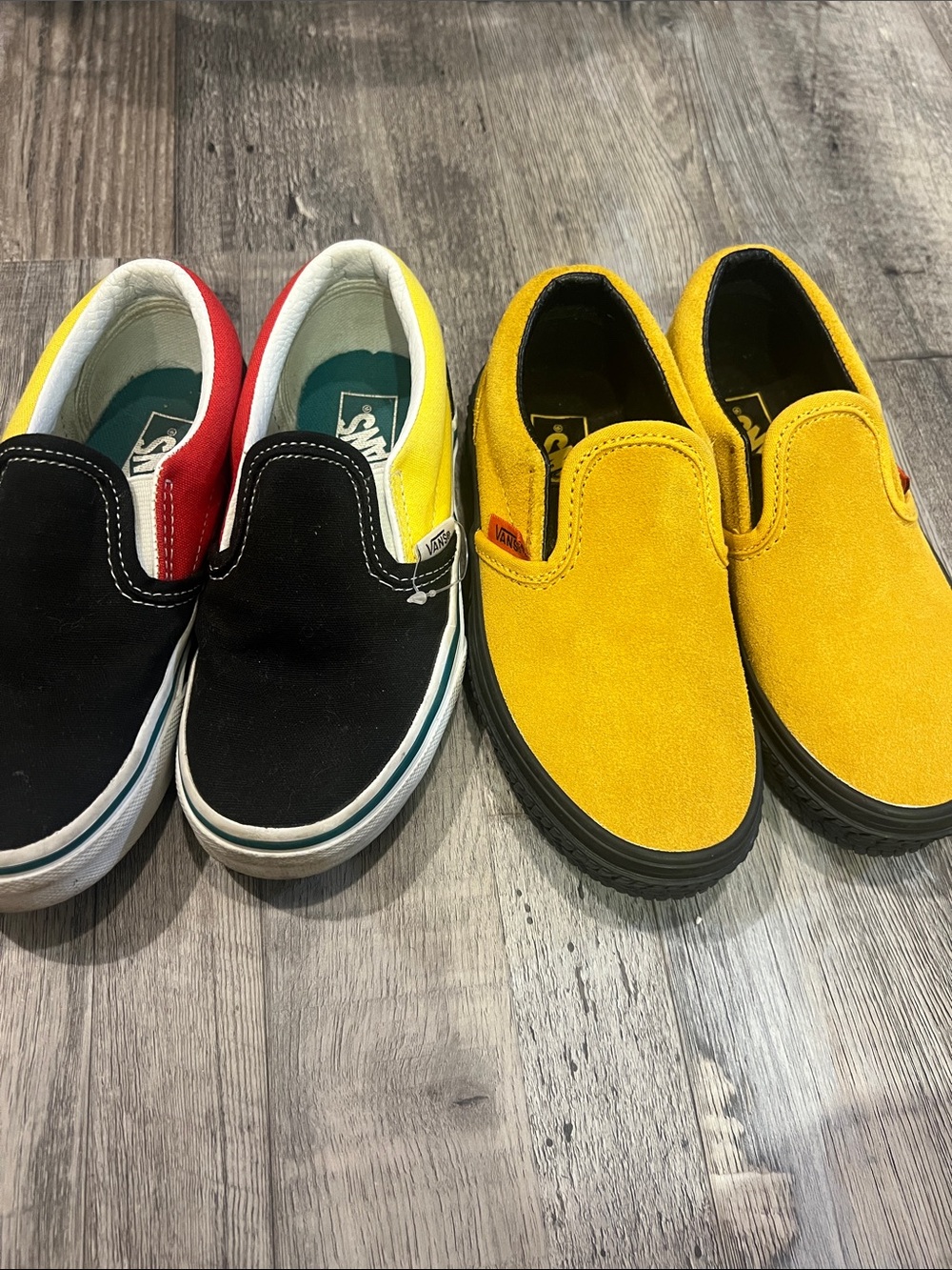 Vans Kids Slip-On Duo in Black, Red and Yellow